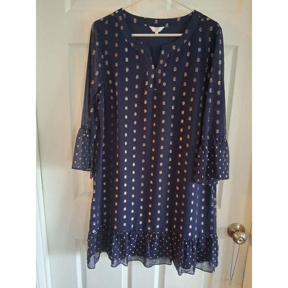 CROWN & IVY Navy And Silver Dress Size L